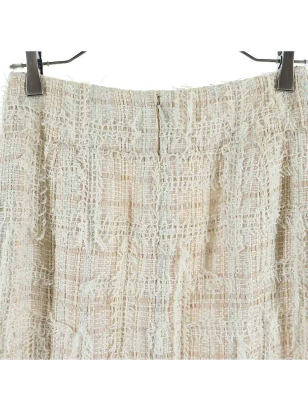 Chanel CC Logo Plate Decoration Tweed Skirt Pink White
